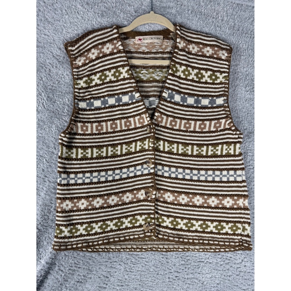 Roo Crossing Sweater Vest Womens Large‎ Brown Fair Isle grandpacore Vintage